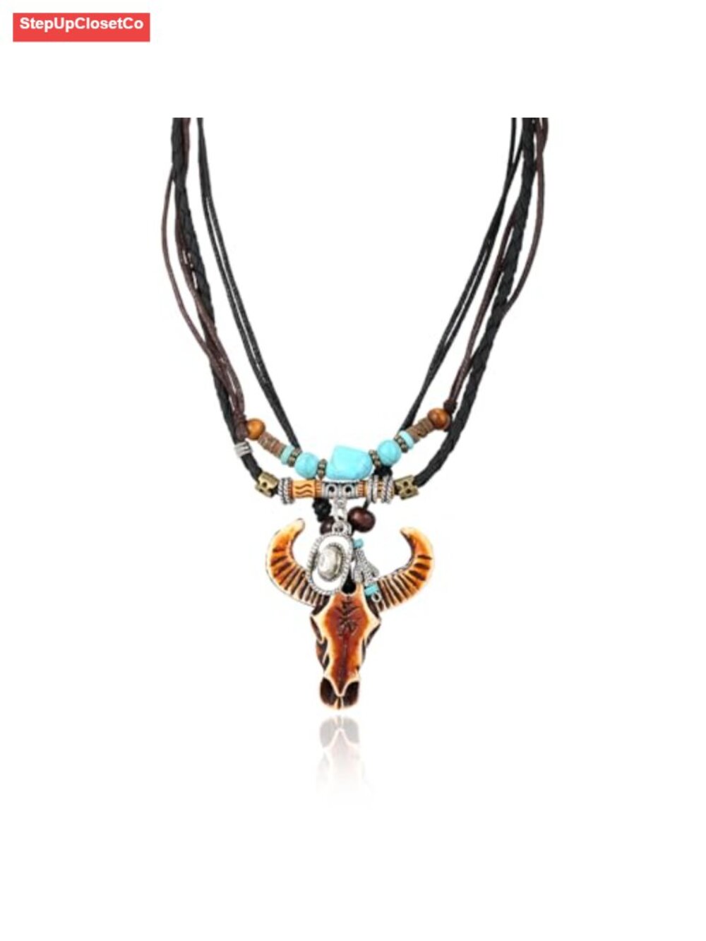 Layered Choker Necklace Women Boho Vintage Braided Rope Pendant Jewelry Beach